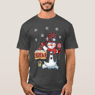 Camiseta Vovó Snowman Candy Cane Xadrez Vermelha San