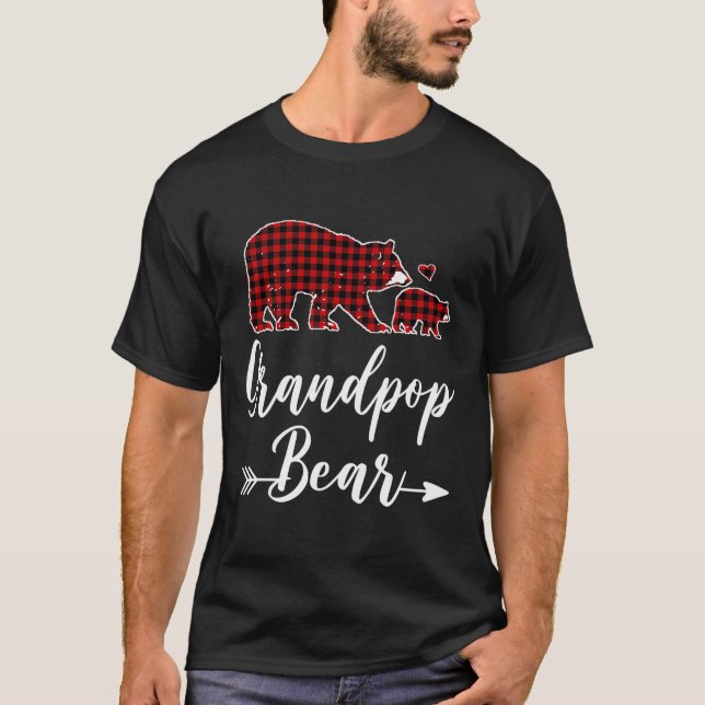 Camiseta Vovô Urso Natal Pajama Xadrez Vermelha Corresponde (Frente)