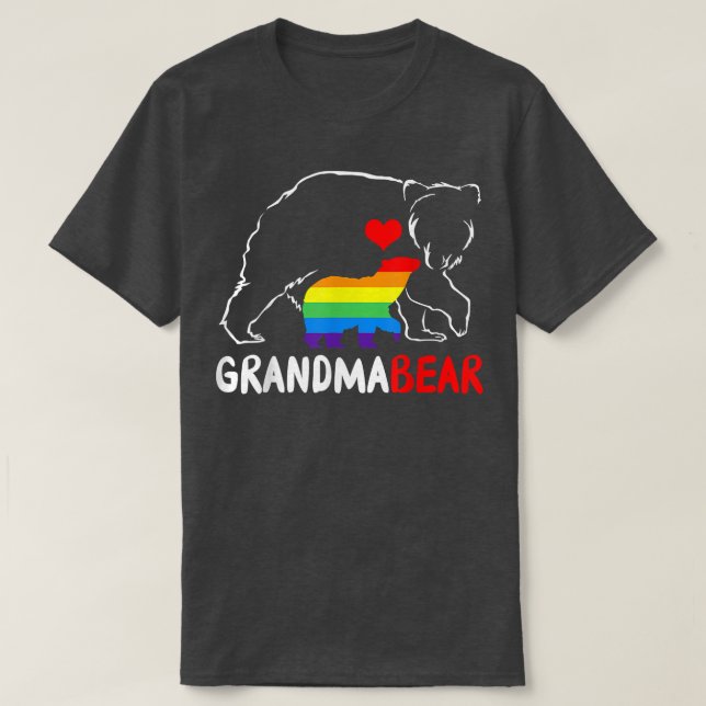 Camiseta Vovó Urso Orgulhoso Mamãe Rainbow Orgulho LGBT Mot (Frente do Design)