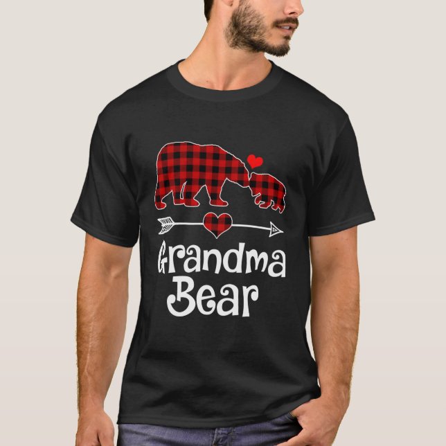 Camiseta Vovó Urso Pajama Xadrez Vermelha Buffalo (Frente)