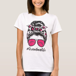 Camiseta Vovó Vida Softll Rosa Estampa de Leopardo Bun Desa