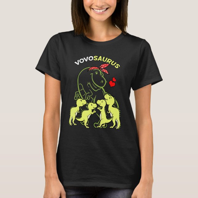 Camiseta Vovosaurus Vovo 4 Crianças Dia de as mães Dinossau (Frente)