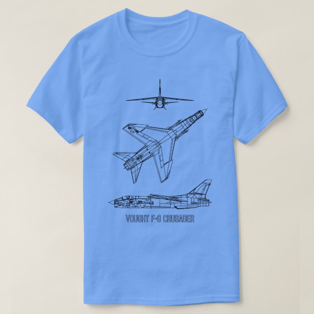 Camiseta Voz F8 Crusader American Jet Plane Blueprint Di (Frente do Design)
