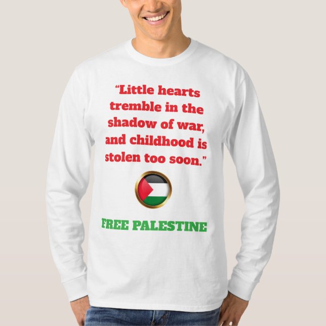 Camiseta Vozes da Palestina - Crimes Humanitários para Just (Frente)