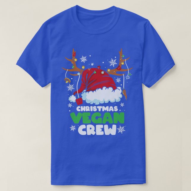 Camiseta Vozes de Natal Vegan Crew Vegetarian Reindeer Sa (Frente do Design)