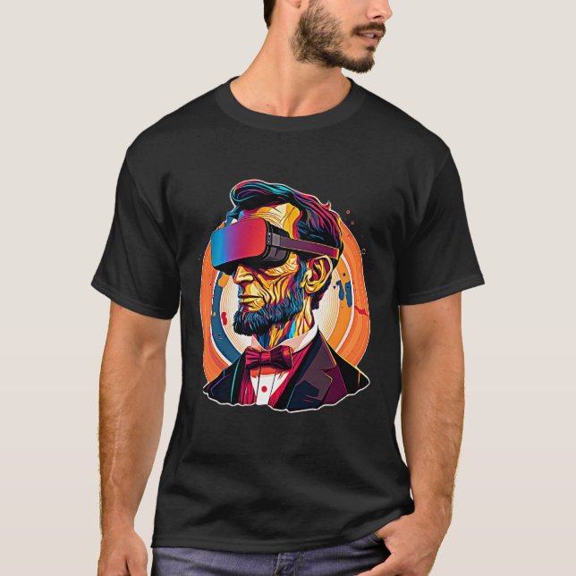 Camiseta Vr Headset Abraham Lincoln Video Game Virtual Real (Frente)