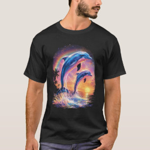 Camiseta vSinfonia Golfinho Meme Arco-íris Pôr do Sol Ocean