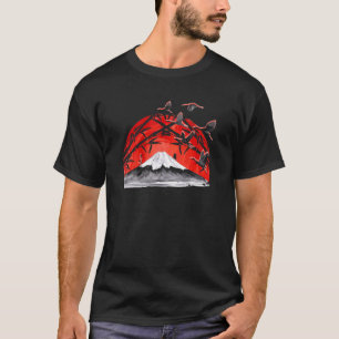 Camiseta Vulcão Japonês Grou Cegonha Japão Sakura Montanha