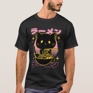 Camiseta Vxls Asia Japonês Dishes Comida Ramen Noodles Cat