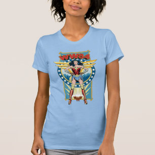 Camiseta W84 Crachá de Caractere de Mulher Maravilha Retr
