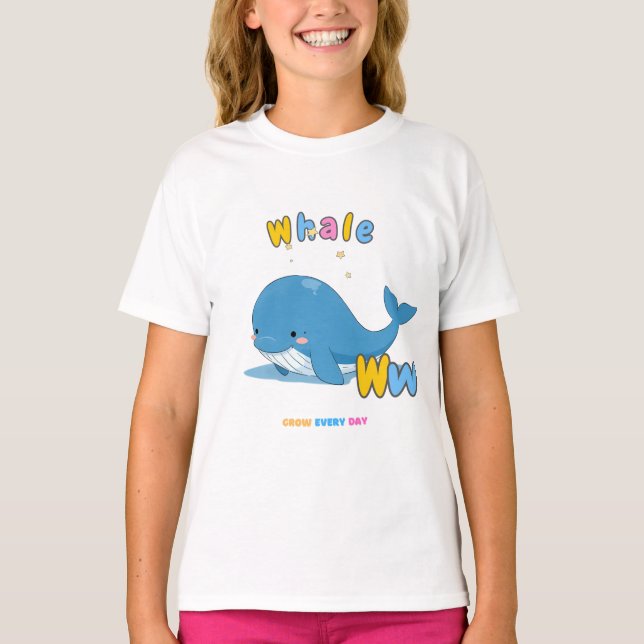 Camiseta “W is for Whale” Alphabet Tee – Grow Every Day (Frente)