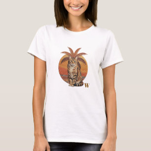 Camiseta " W " Personalizado Bordado Gato & Árvore de Palme
