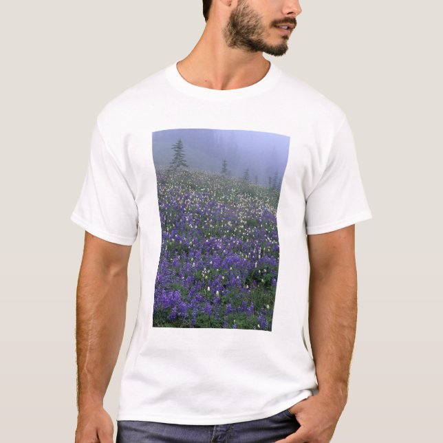 Camiseta WA, Monte Rainier NP, Lupine e Bistort meadow (Frente)