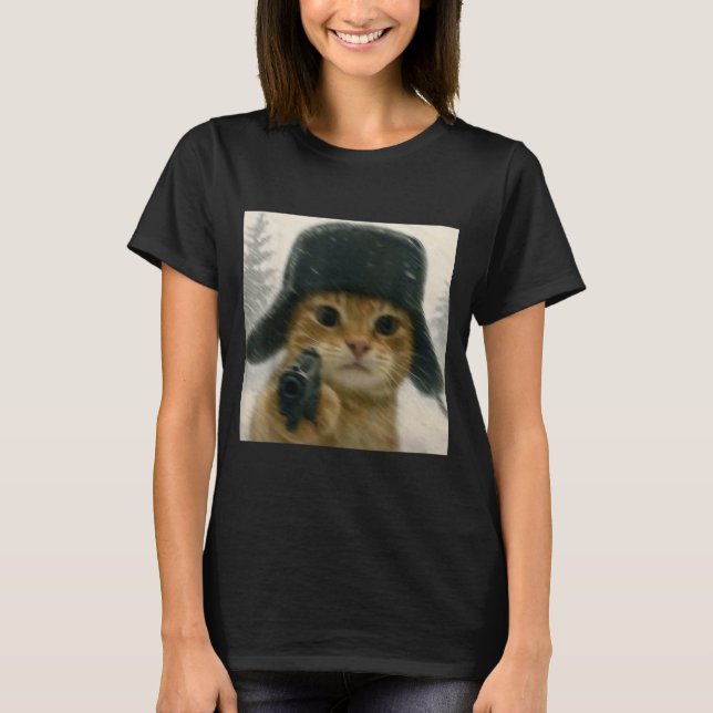 Camiseta Wacky Cat Wearing Ushanka Hat Russian Meme Cat Hum (Frente)