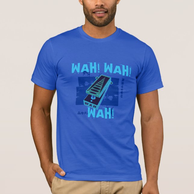 Camiseta Wah! Wah! Wah! Pedal da guitarra, azul (Frente)