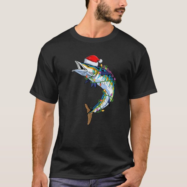 Camiseta Wahoo Fish ao largo Xmas Santa Hat Wahoo Natal (Frente)