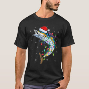 Camiseta Wahoo Fish Xmas Lighting Reindeer Hat Wahoo Cristo