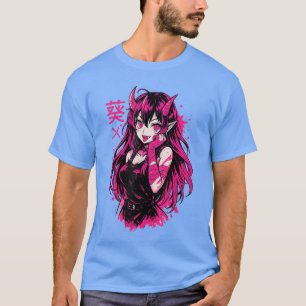 Camiseta Waifu de Anime Gótico Garota Kawaii de Mangá Horro