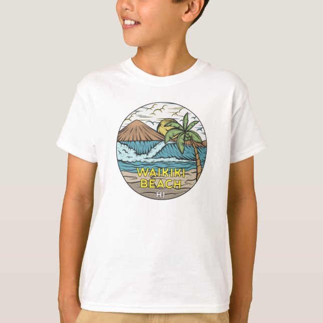 Camiseta Waikiki Beach Hawaii Vintage (Frente)