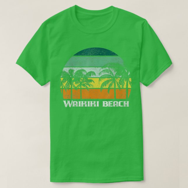 Camiseta Waikiki Oahu Hawaii Palm Tree Sunset Souvenir  (Frente do Design)
