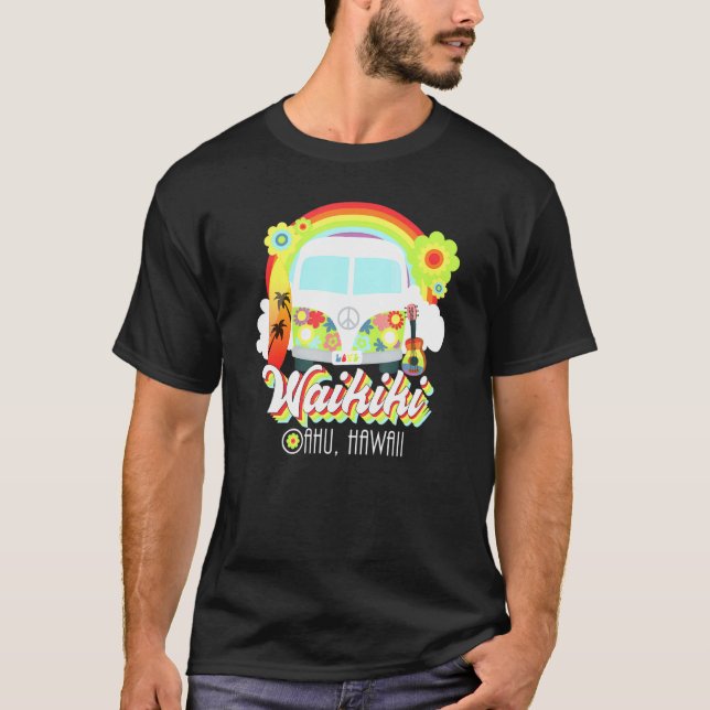 Camiseta Waikiki Oahu Hawaii Van Hawaiian Beach Surfing (Frente)