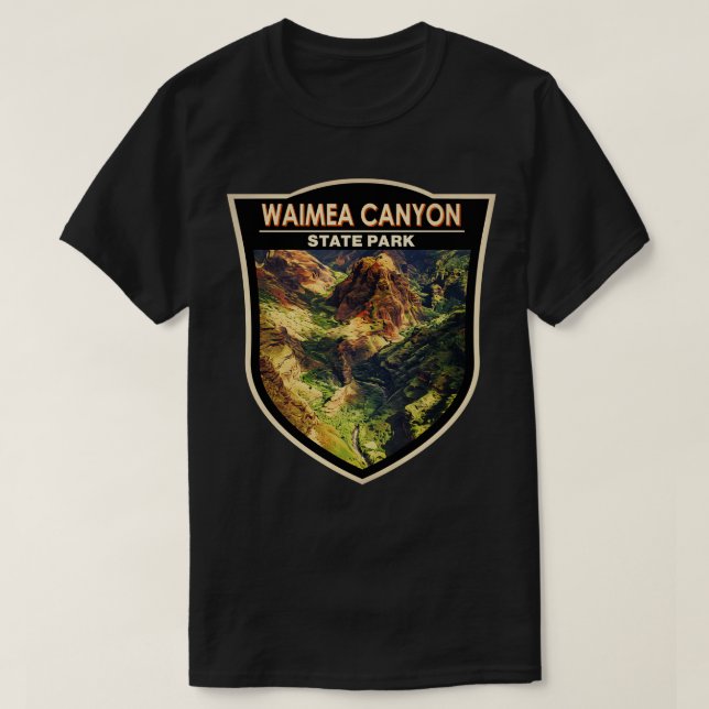Camiseta Waimea Canyon State Park Hawaii Watercolor Crachá  (Frente do Design)