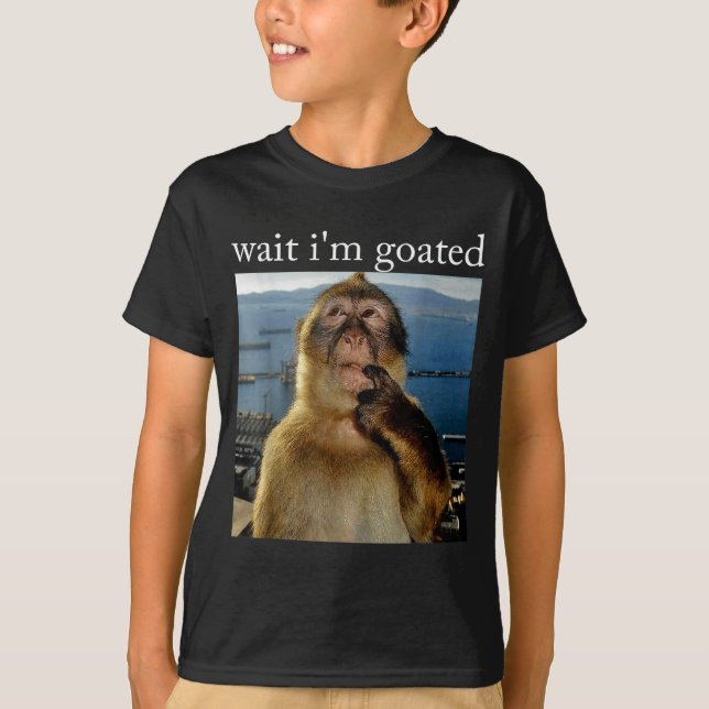 Camiseta Wait I'm Goated Funny Thinking Monkey Meme Brainro (Frente)