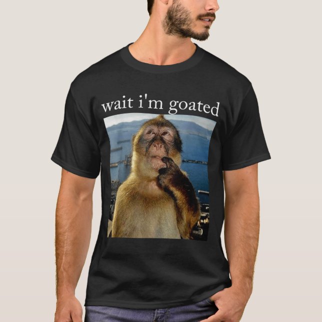 Camiseta Wait I'm Goated Funny Thinking Monkey Meme Brainro (Frente)