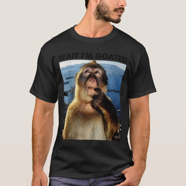 Camiseta Wait I'm Goated Y2k Funny Thinking Monkey Meme Bra (Frente)