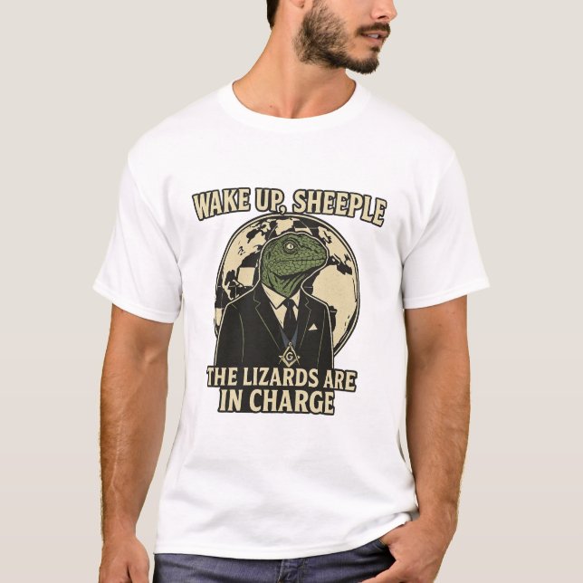 Camiseta Wake Up Sheeple Lizard Rulers Parody (Frente)