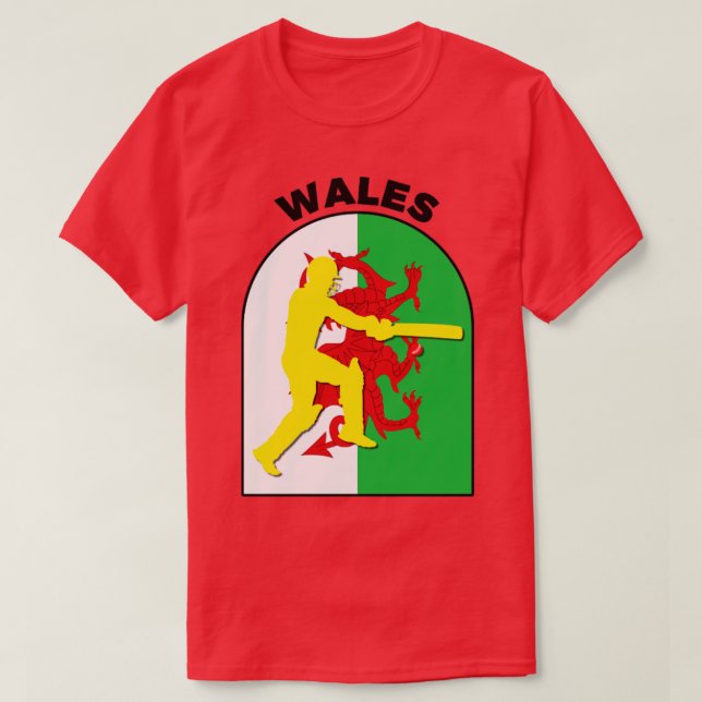 Camiseta Wales Cricket Batsman Wales Flag (Frente do Design)