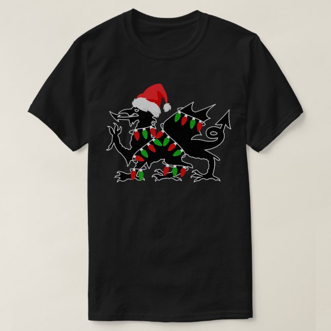 Camiseta Wales Dragon Papais noeis de Natal Lights Welsh Xm (Frente do Design)
