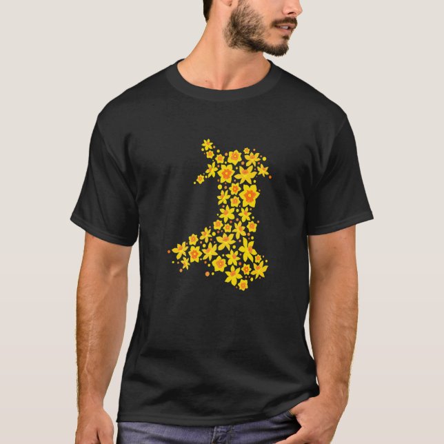 Camiseta Wales Map Daffodil Welsh National Flower Ruas Davs (Frente)