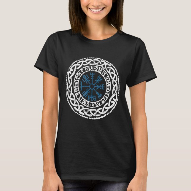 Camiseta Walhalla Compass Vegvisir Viking Celts Alemão Viki (Frente)