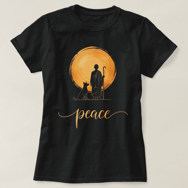 Camiseta Walk for Peace Monks with Aloka Dog (Frente do Design)