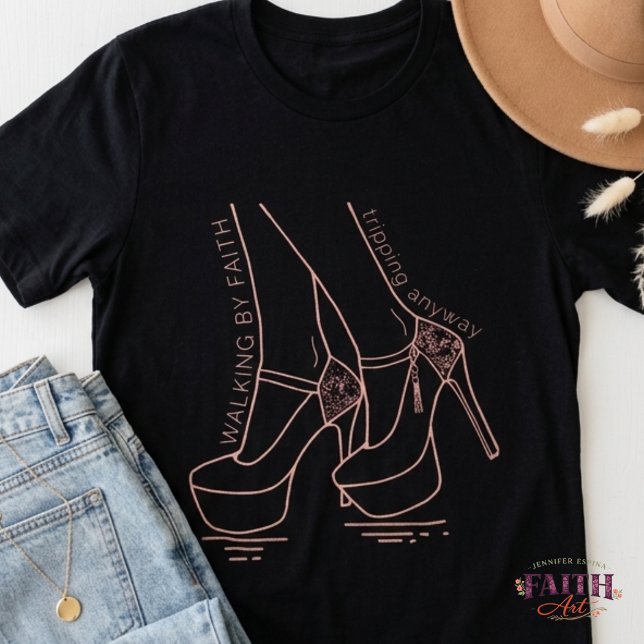 Camiseta Walking by Faith, Tripping Anyway – Funny (Criador carregado)