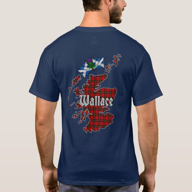 Camiseta Wallace Clan Crachá & Tartan Map da Escócia (Verso)