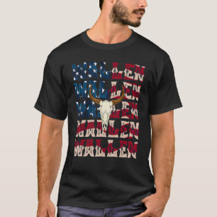 Camiseta Wallen Cow Skull American Flag Red White Merc