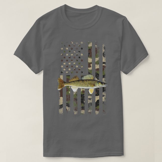 Camiseta Walleye Camo - Pesca de pavilhão americano Walleye (Frente do Design)