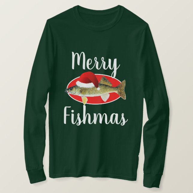Camiseta Walleye "Feliz Fishmas" Festa de Natal (Frente do Design)