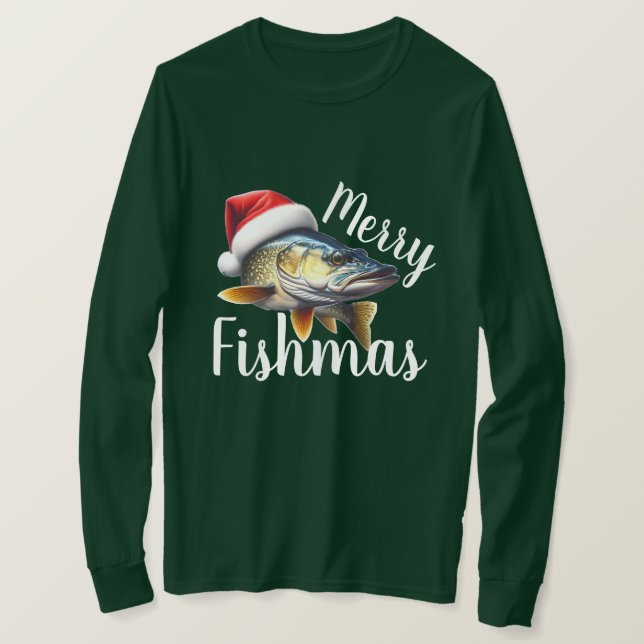 Camiseta Walleye "Feliz Fishmas" Fingido Natal (Frente do Design)