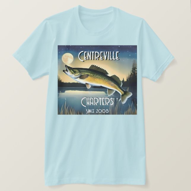 Camiseta Walleye Pike, Water and Moon Memorial T-Shirt (Frente do Design)