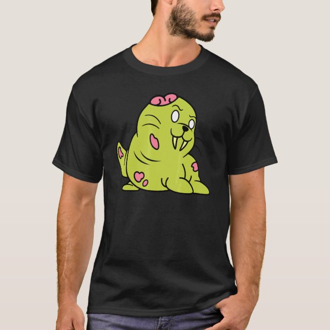 Camiseta Walrus Zombie Halloween Horror Cute Monster Sea An (Frente)