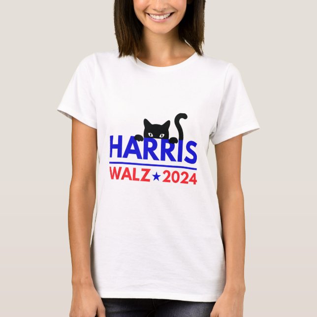Camiseta Walz 2024 Engraçado Eleição Gato Kamala Harris Tim (Frente)