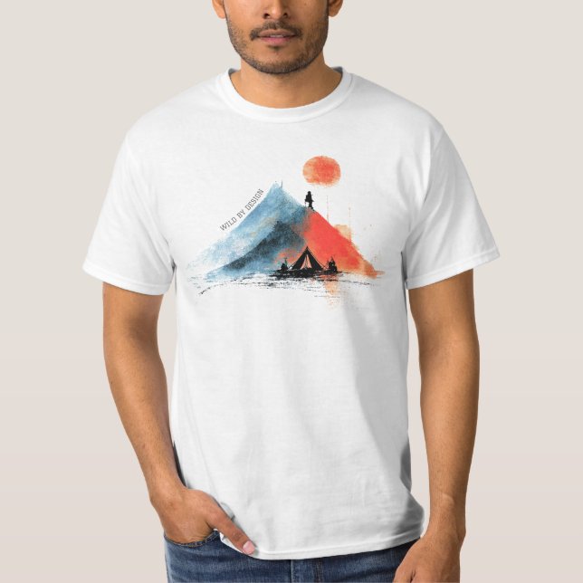 Camiseta Wander the Peaks – Abstract Mountain & Campfire (Frente)