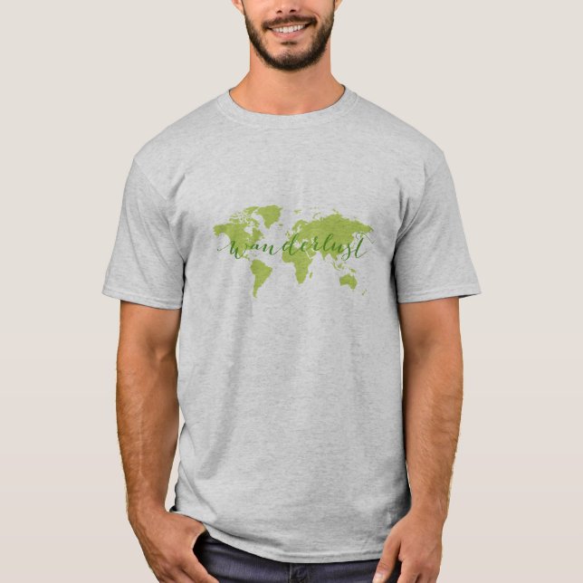 Camiseta Wanderlust, mapa do mundo (Frente)