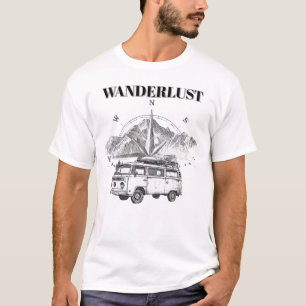 Camiseta Wanderlust Retro Camper Van & Bússola da Montanha