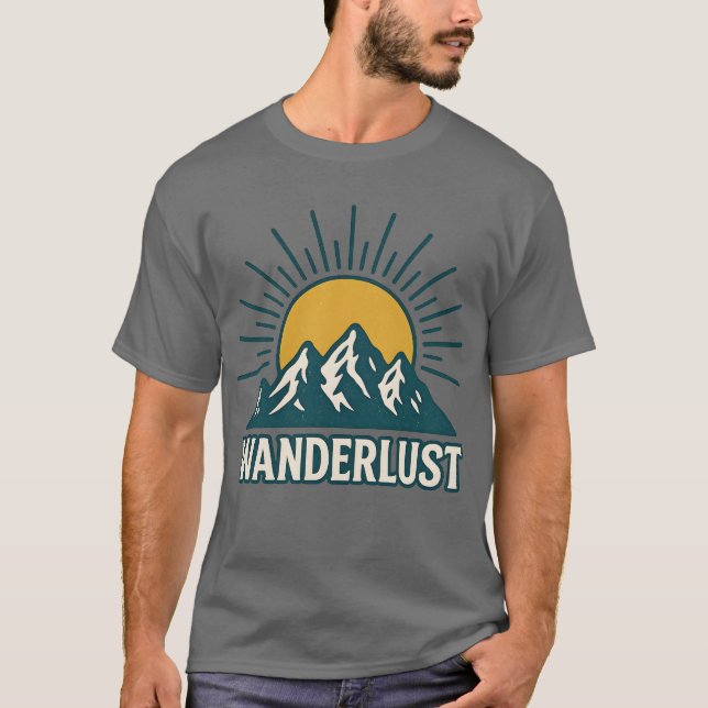 Camiseta Wanderlust Retro Teal Mountain Sunrise | Hiking (Frente)