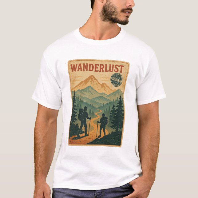 Camiseta Wanderlust - Vintage Mountain Hikers - Trilha Retr (Frente)