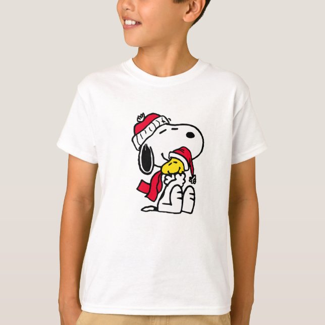 Camiseta warm christmas with snoopy & woodstock (Frente)